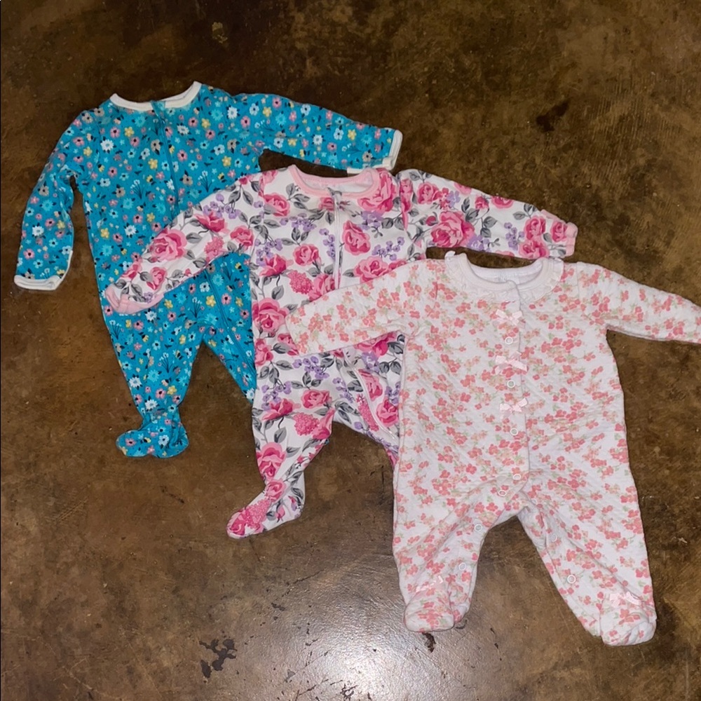 Floral Kids One Piece Set - Blue, Pink, White
